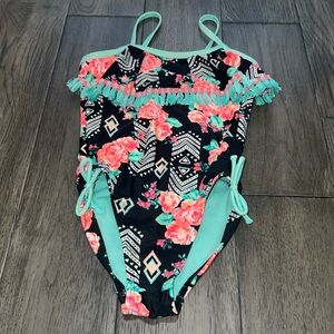 Toddler girl fluorescent like color fringe top swimsuit